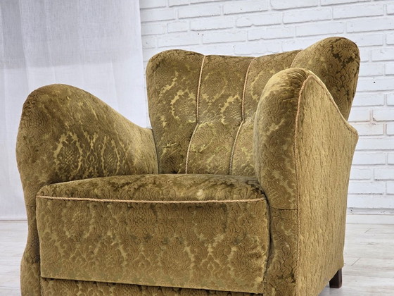 1950s, Danish Relax Chair, Furniture Velour, Oak Wood – Armchairs, Textile (photo 6 of 17)