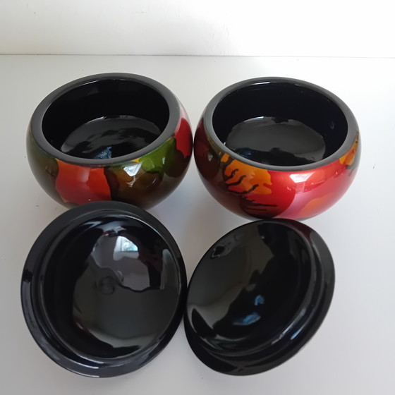 Image 1 of Two Lid Jars Vietnamese Lacquerware