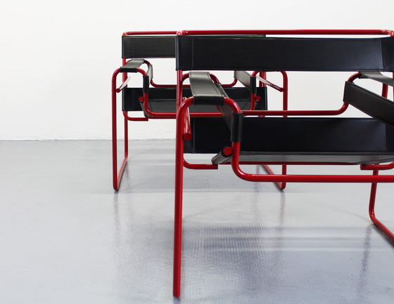 Image 1 of Set of 2 Wassily Chairs Black Leather Marcel Breuer Knoll Seats