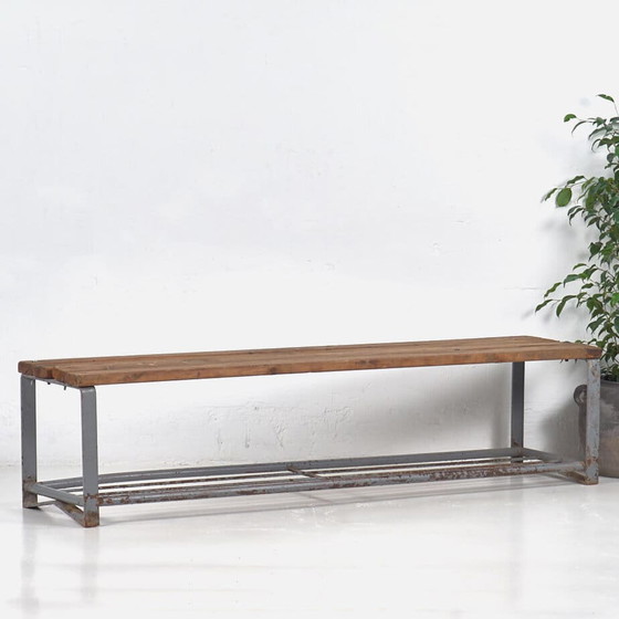 Vintage industrial style bench (c.1950) #46 – Benches, Wood, Metal, Industrieel (photo 4 of 9)