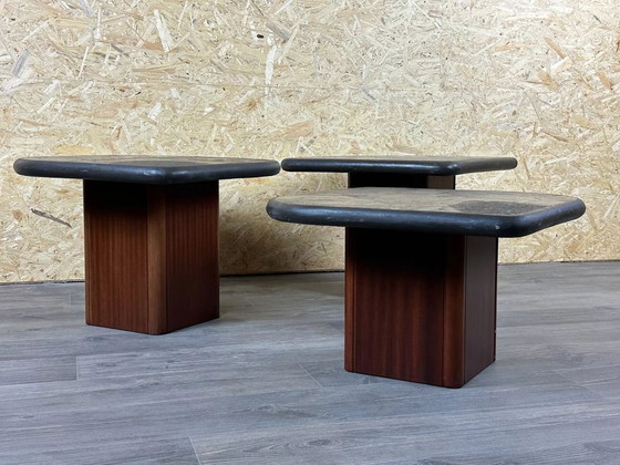 Image 1 of 90s set van 3 Brutale salontafels met mozaïek van Paul Kingma voor Kneip