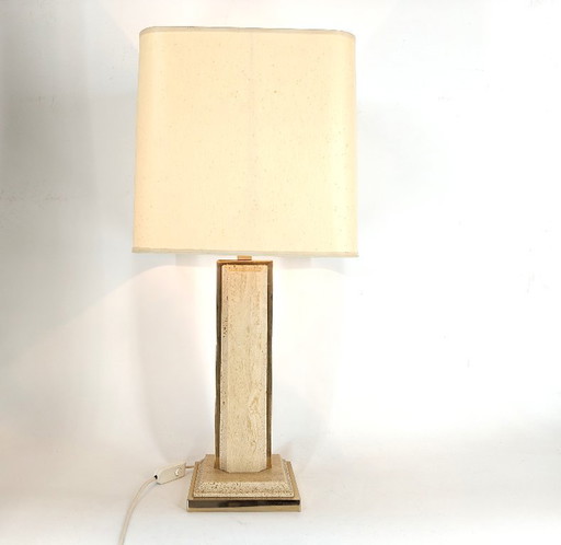 Vintage travertine and brass table lamp by Fedam, 1970s