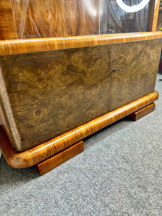 Antique Art Deco Style Display Cabinet Burr Walnut 1920s/30s, Wood, Brown (photo 13 of 15)