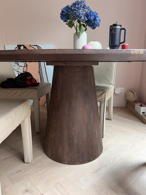 Walnut wood round dining table