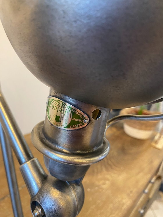 Image 1 of Lampe de bureau Jieldé jielde 2 bras de 40cm et 25cm avec base étau graphite industriel Jean Louis Domecq 1950 vintage