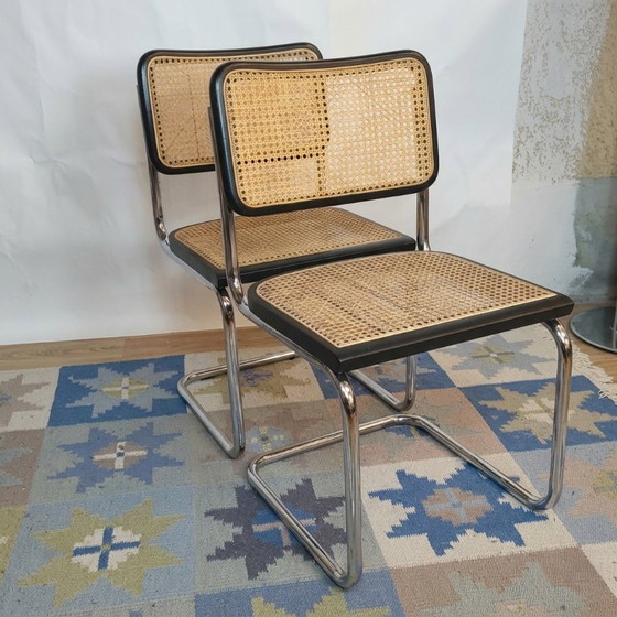 Image 1 of Open image in full screen Set of 4 vintage Cesca B32 black chairs by Marcel Breuer, Italy Open image in full screen L