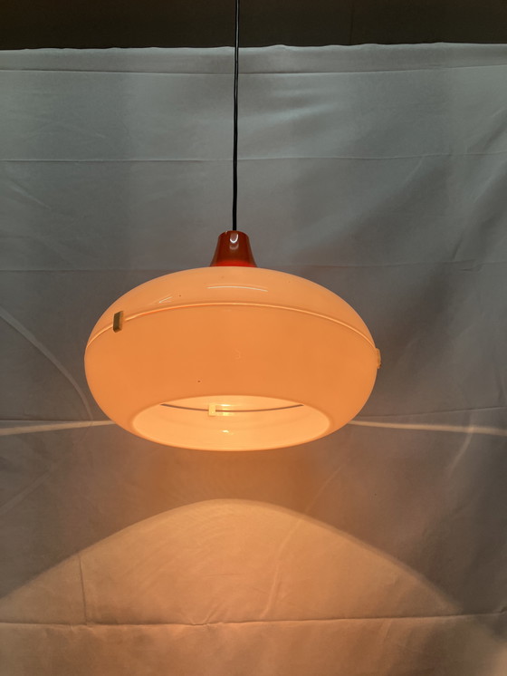 Image 1 of Lampada a sospensione vintage Space Age in plastica bianca e arancione, 1970