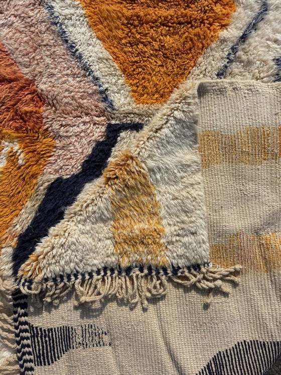 Image 1 of White Orange 3X2m Moroccan rug, Authentic Moroccan rug Berber carpet, Genuine Wool rug, Handmade rug, Beni ourain style, custom 