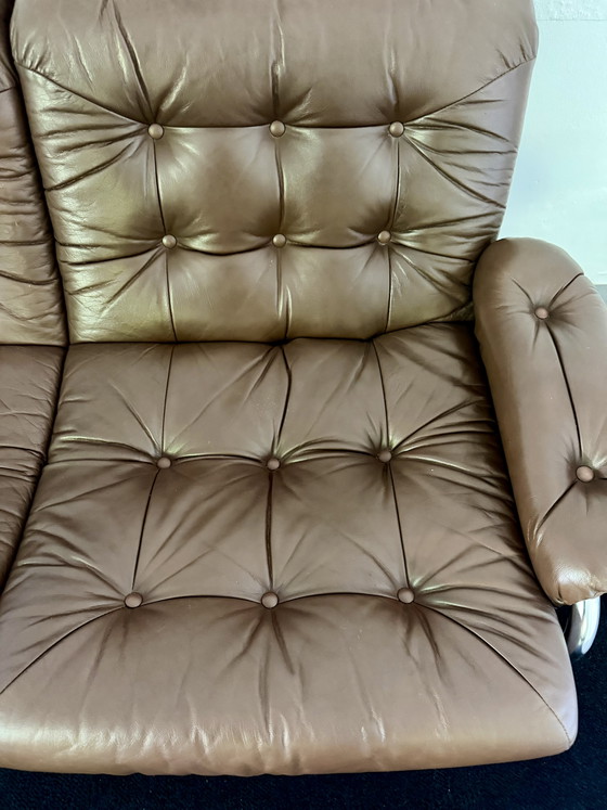 Image 1 of Ikea Borkum 3-zits fauteuil, origineel vintage uit de jaren 70, leer en chroom.