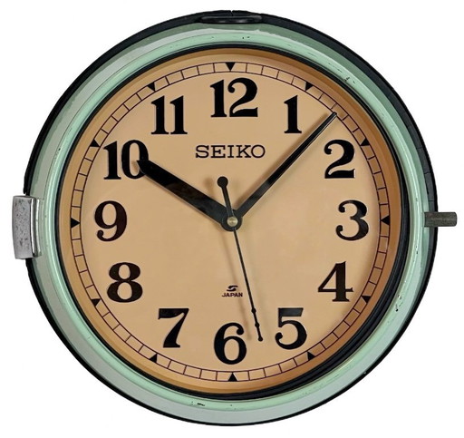 Vintage groene Seiko scheepswandklok, jaren 70