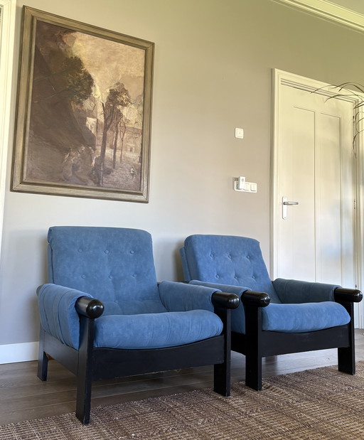 Vintage korenblauw set fauteuils jaren70 design