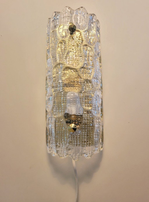 Vintage wall lamp in ice glass by Carl Fagerlund for Orrefors