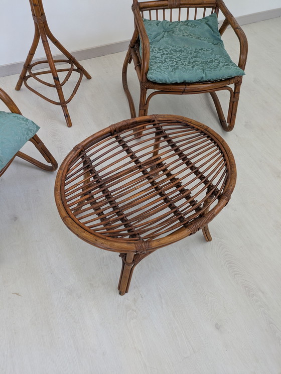 Image 1 of Salon en bambou - Fauteuils, table basse et porte-manteau - Vintage