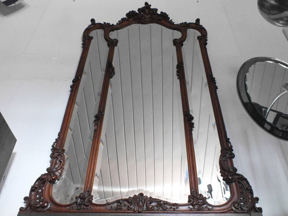Image 1 of large Liberty Art Noveau wall beveled mirror with planter wood walnut years '900