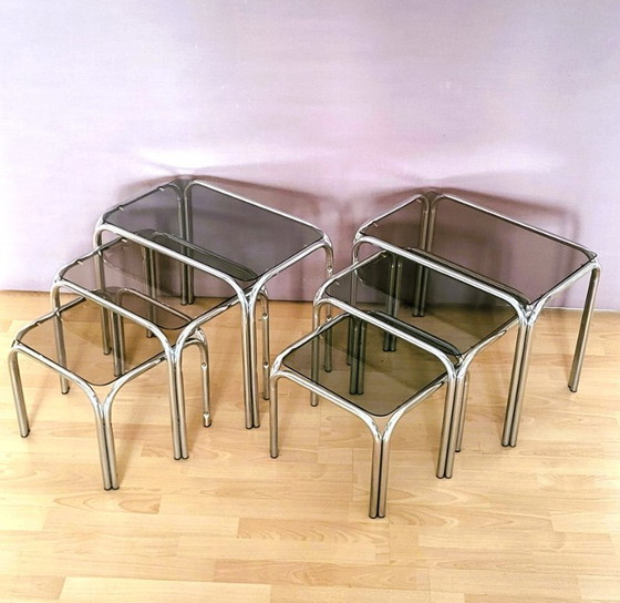 Tavolini a Incasso Italiani in Cromo "In PERFETTE condizioni" – Design Italie, Vetro (photo 7 of 8)