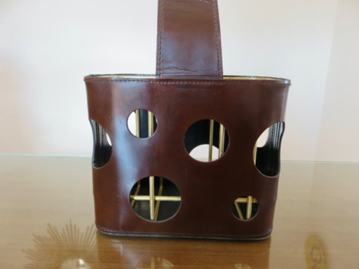 Leather bottle holder attributed to Jacques Adnet for J & F Martell Cognacs, France, 1950