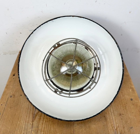 Image 1 of Industrielle graue Emaille-Hängeleuchte im Fabrikkäfig-Design aus Gusseisen von Zaos, 1960er Jahre