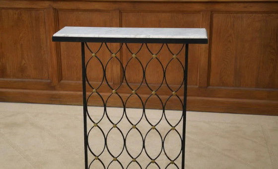 Modernist console in the style of Jean Royère 1960s. – Marble, polished steel, Bauhaus (photo 3 of 7)
