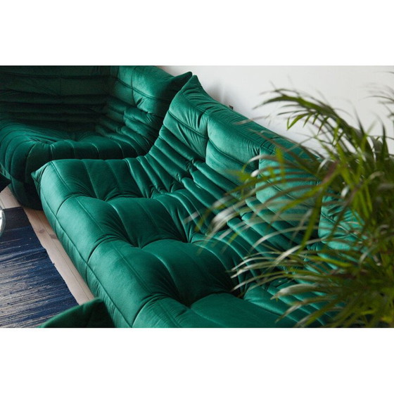 Image 1 of Togo vintage living room set in green velvet by Michel Ducaroy for Ligne Roset, France 1973