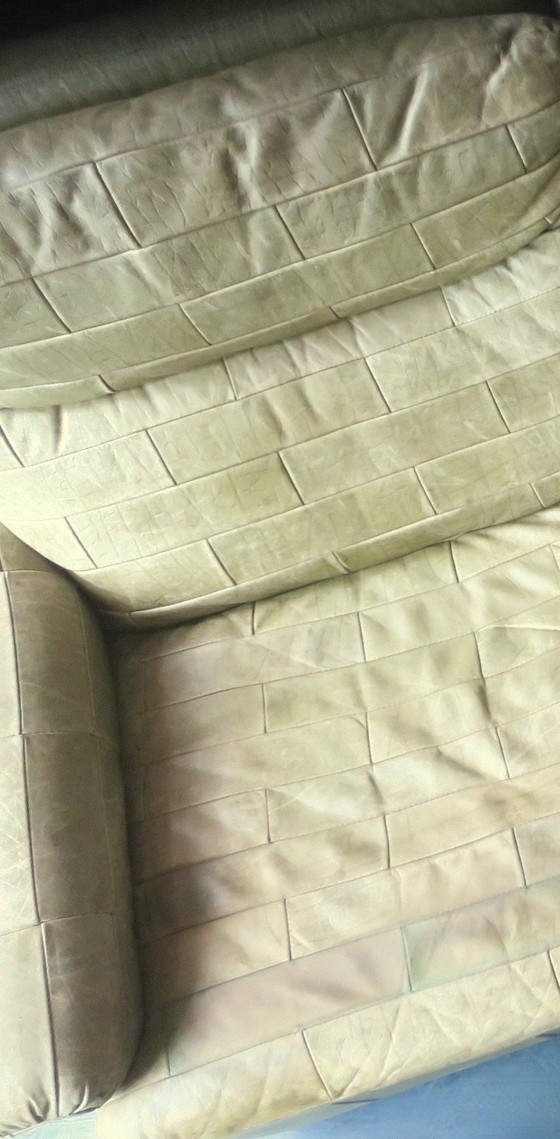 Image 1 of Patchwork Leather Lounge Chair and Ottoman in Olive Green by Laauser, 1970s