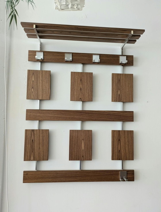 Vintage, midcentury design wall coat rack – Chrome, Wood (photo 2 of 6)
