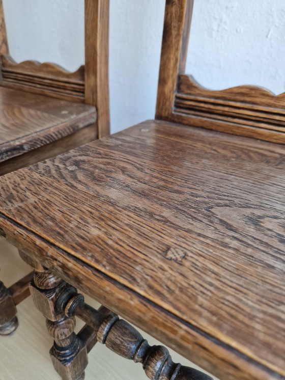 Image 1 of 2x Antique Chairs With Open Back Turned Legs Century