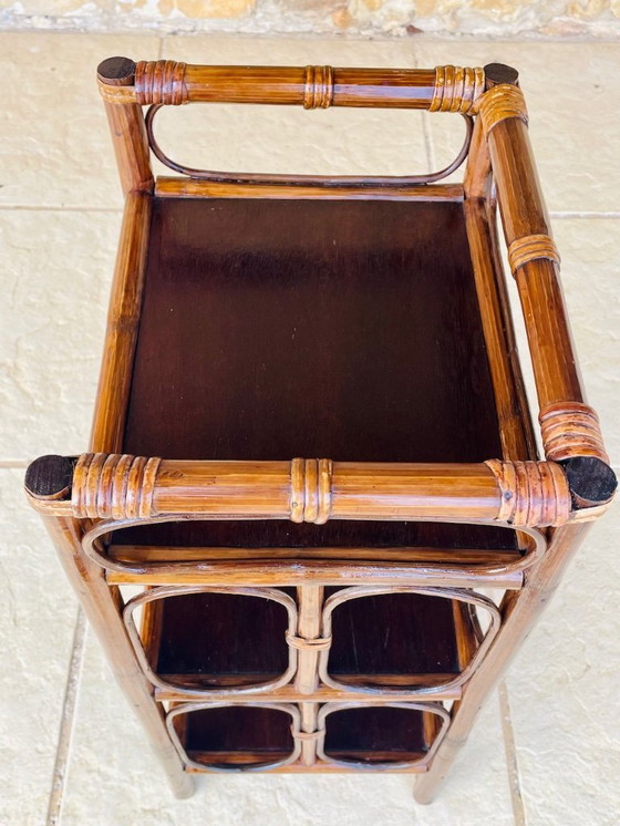 Image 1 of Vintage bamboe en rotan 3-laags plank, jaren 60
