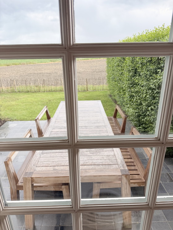Image 1 of Ensemble de salle à manger basse Piet Boon – table en teck + coussins gris foncé