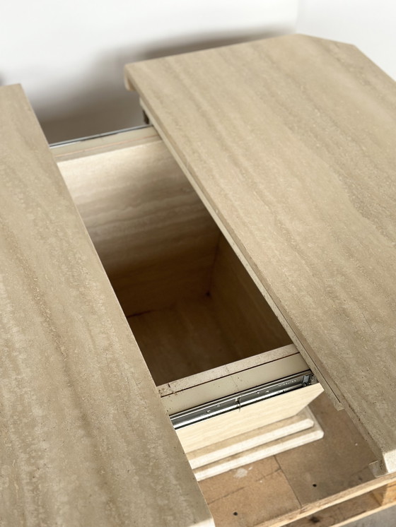 Image 1 of Tavolino da caffè vintage in travertino con bar nascosto, circa anni &#39;80