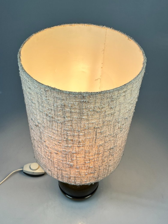 Image 1 of Vintage Earthenware Table Lamp, Green/Brown Ceramic with Wool Shade, Germany 1970s
