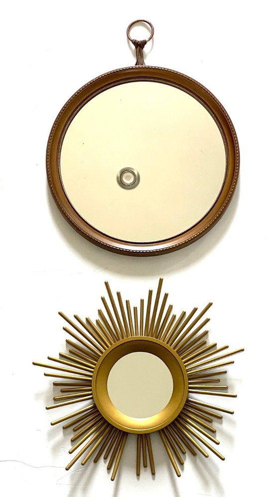Image 1 of Vintage gouden spiegels met zonnestralenmotief