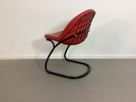 Image 1 of Chaise en fil de fer Chaise Gastone Rinaldi en cuir rouge