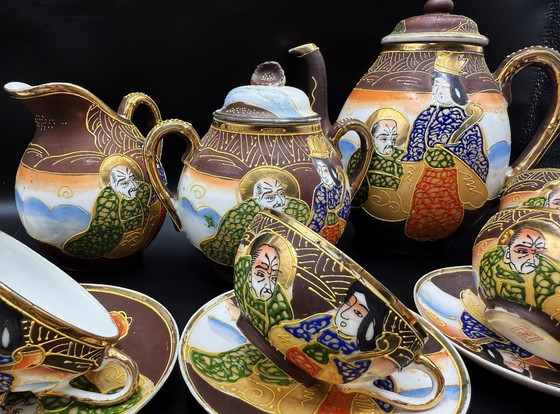 Image 1 of Vintage Satsuma - Hand-painted fine porcelain coffee set for 10 people
