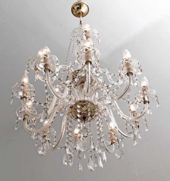 Image 1 of Lustre italien à 15 lumières en cristal Maria Theresa, moderne du milieu du siècle dernier, années 1950