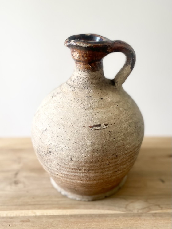 Image 1 of French Antique Jug Pitcher french pottery · farmhouse decor · primitive earthenware · country french decor 