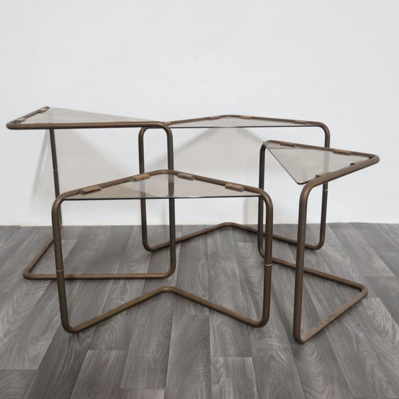 Image 1 of Set of 4 Modular Metal and Glass Coffee Tables, 1960s Modern Design