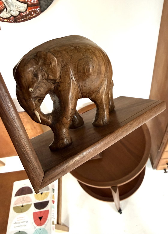 Image 1 of 2x vintage teak elephant bookends ‘60s