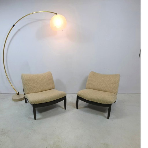 set van 2 fauteuil Carl Straub 60s brutalist modulair wol bekleding