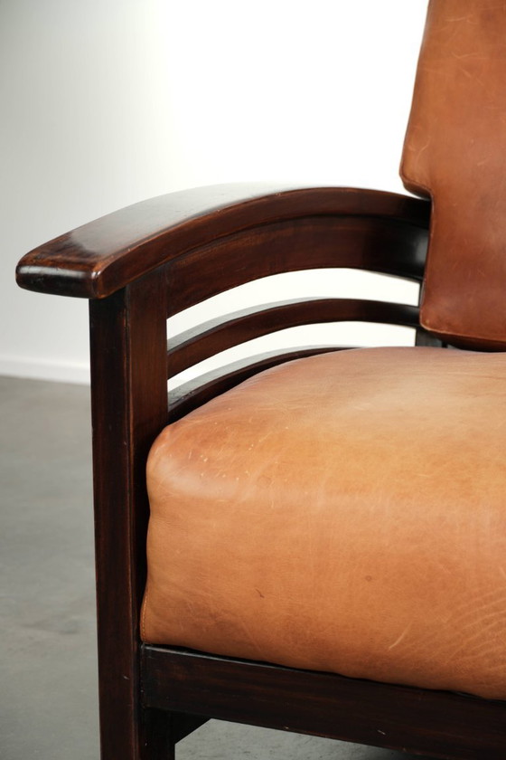 Comfortable and beautiful cognac-colored cowhide leather armchair in luxurious Art Deco design – Klassiek (photo 10 of 12)