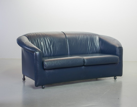 Image 1 of Wittmann Petrol Blue Soft Leather Two-Seat Sofa, Model Aura Designed by Paolo Piva. Austria, 1980s.