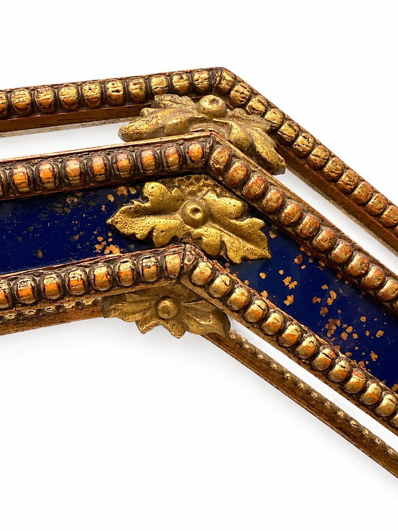 Image 1 of 1960s Spanish Octagonal Mirror – Solid Wood & Cobalt Blue Glass (Hollywood Regency)