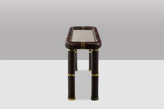 Image 1 of Tommaso Barbi. Keramische console met spiegelend blad. Italië, circa 1970