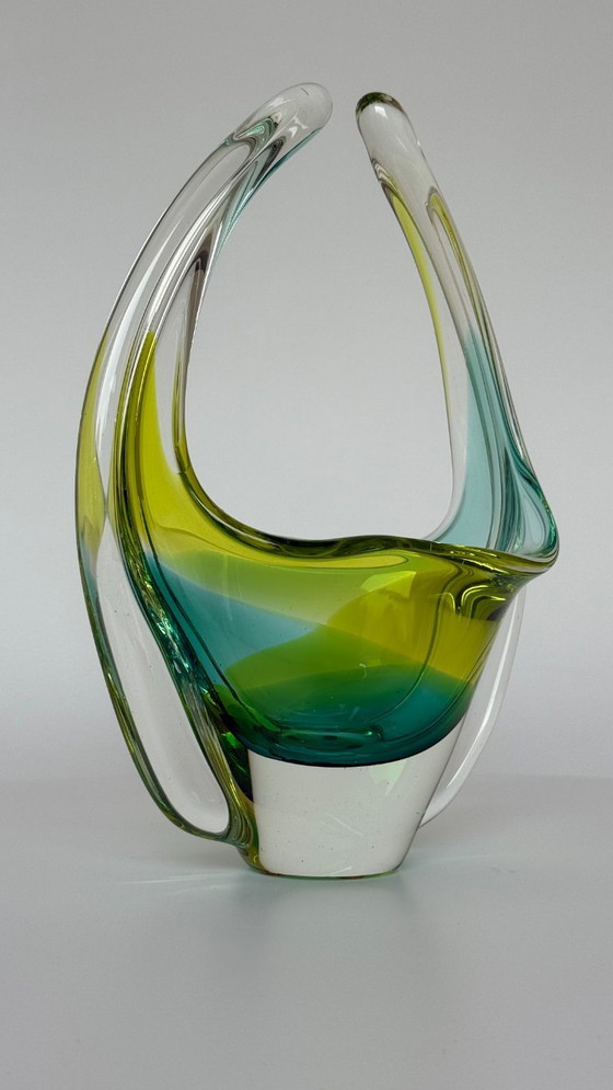 Image 1 of Vintage Murano Style Art Glass Basket / Centrepiece Bowl