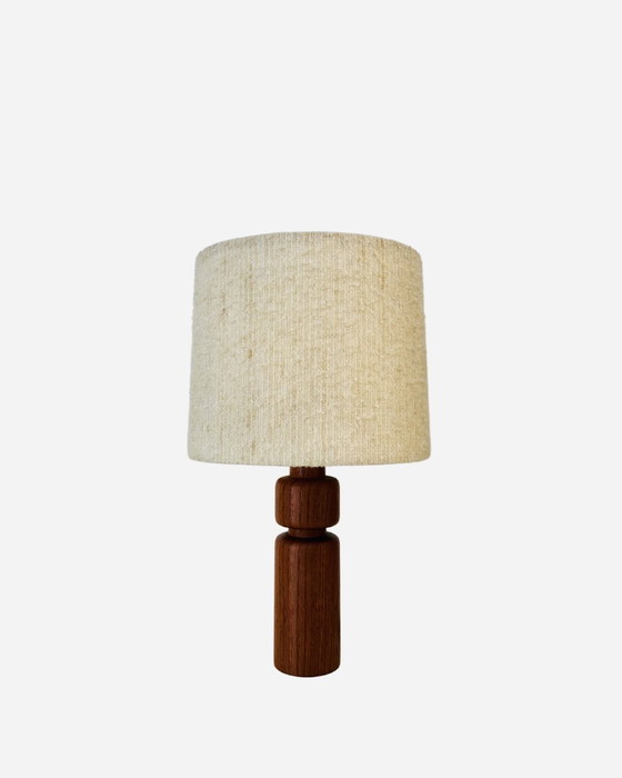 Image 1 of Teak table lamp with original fabric shade - Domus, Denmark, 1960s