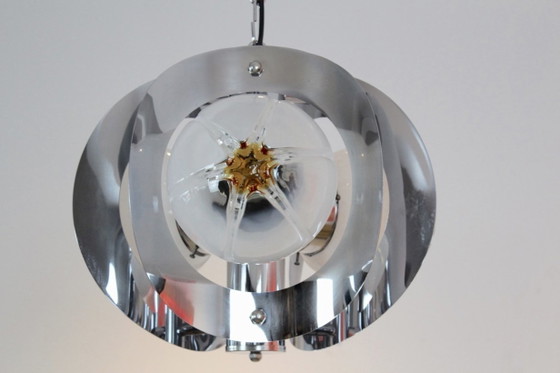 Geometric Chrome and Frosted Glass Chandelier by A.V. Mazzega, Murano Glass (photo 3 of 7)