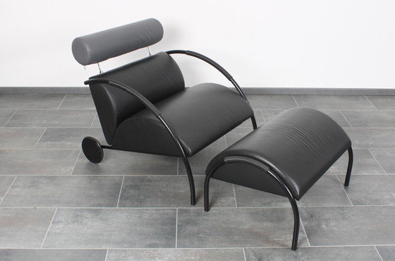 Image 1 of Schwarzer Lederstuhl Zyklus Lounge Chair + Hocker von Peter Maly für Cor