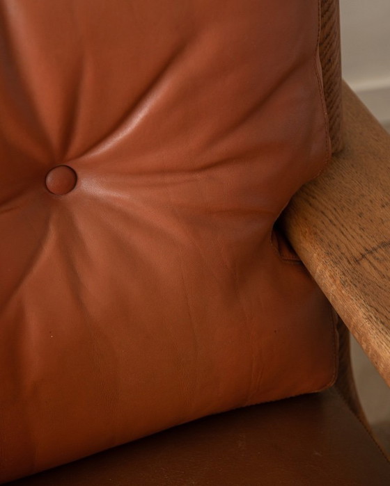 Image 1 of Poltrona lounge vintage Bonanza di Esko Pajamies per Asko, in rovere finlandese e pelle color cognac, anni '60.