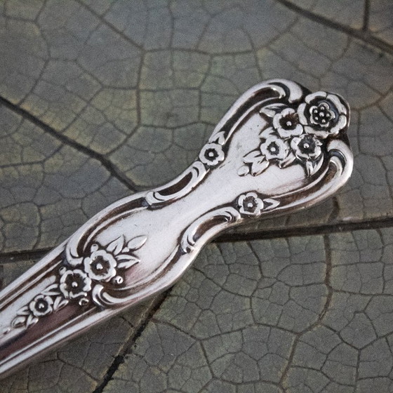 Image 1 of Servidor de pasteles antiguo de 1951, chapado en plata, diseño Magnolia de Wm Rogers Mfg.