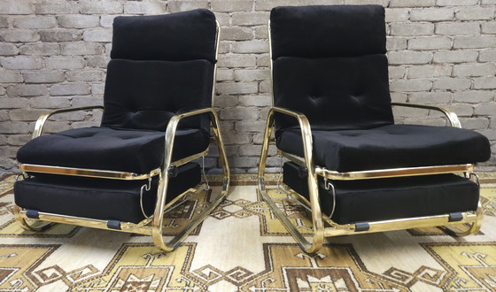 Image 1 of Paire de fauteuils noir système "Morris "1970