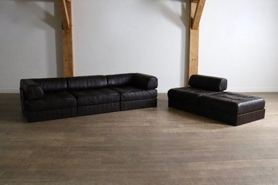 Image 1 of De Sede DS-88 Modular Sofa In Dark brown Patchwork Leather, Switzerland 1970s